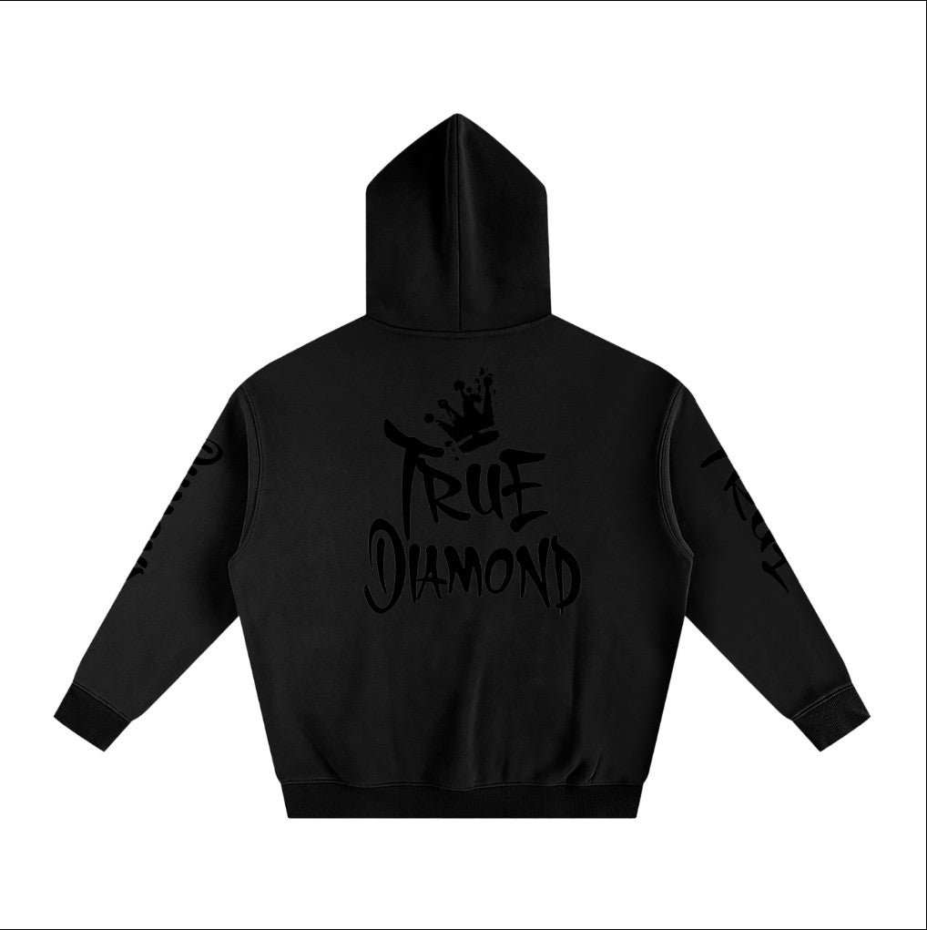 Oversize Fleeced Hoodie Black - Back View with True Diamond Logo