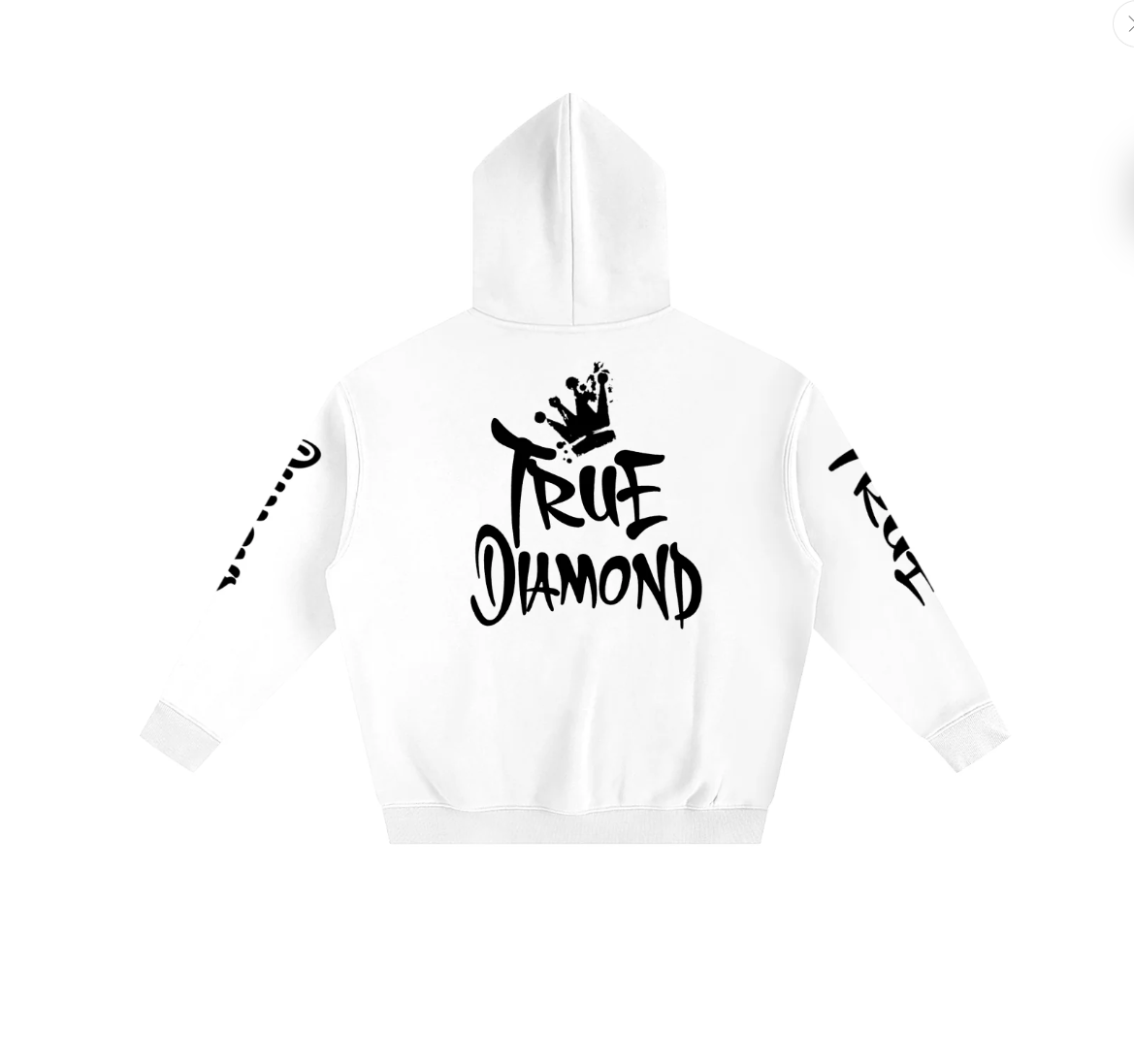 Oversize Fleeced Hoodie White - Back View with True Diamond Logo